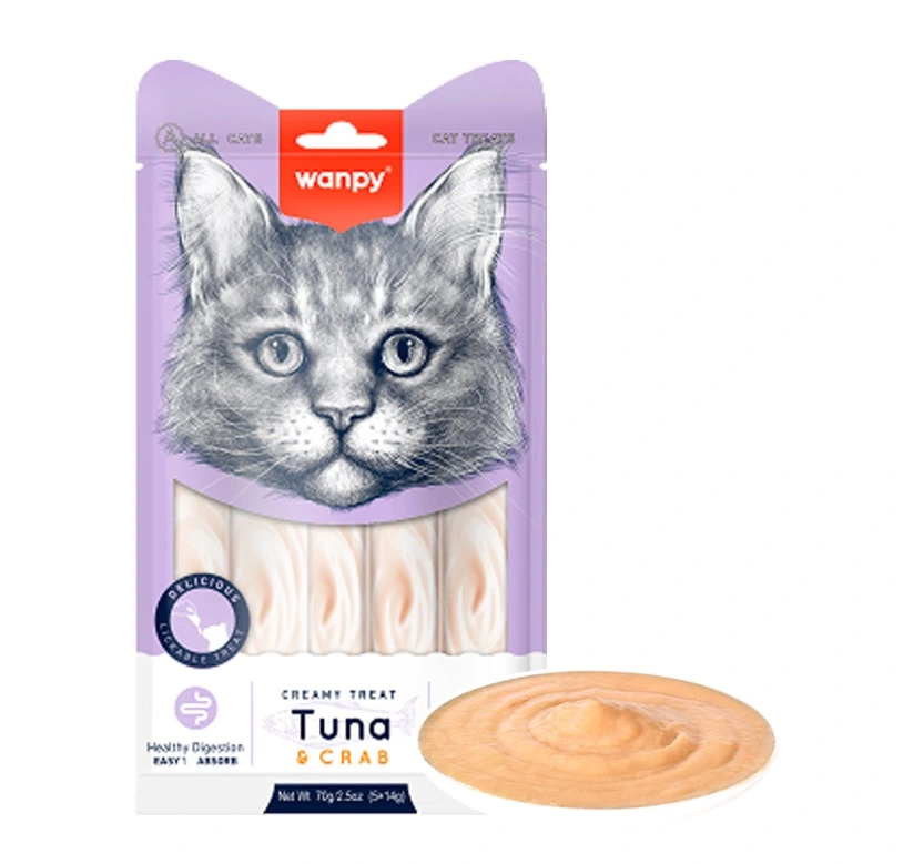 Wanpy Kat Cremet Slikbar Godbid med Tun og Krabbe